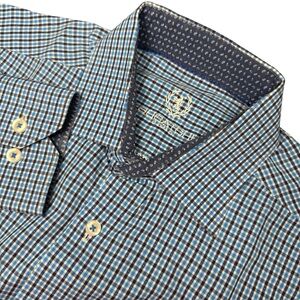 BUGATCHI UOMO Men’s M Blue Plaid‎ Long Sleeve Button Up Shirt Cotton